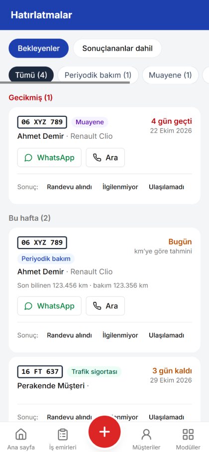 Hatırlatmalar ekranı